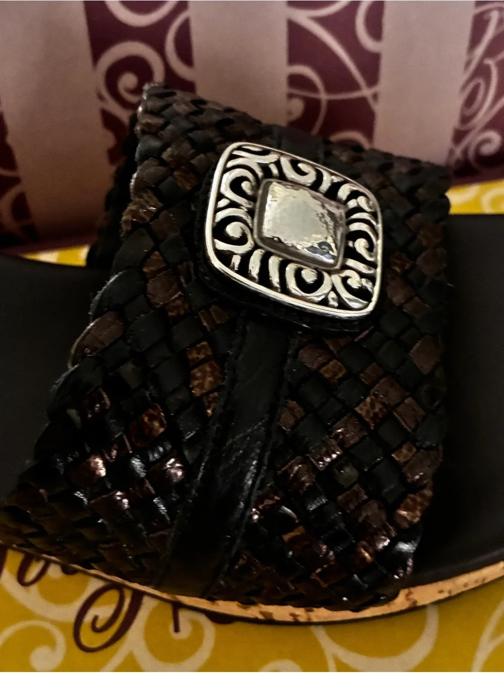 Brighton Women’s Braided Woven Slide Sandal with Decorative Buckle